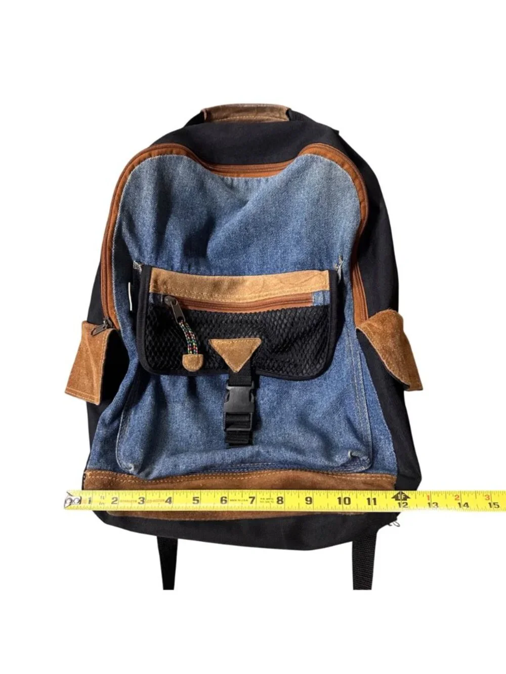 Vintage Arizona Jean Backpack 1990s Denim Suede Taiwan Retro Blue Black Brown